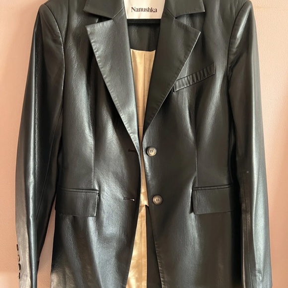 Nanushka Fathi Vegan Black Leather Blazer Size M - Picture 5 of 10
